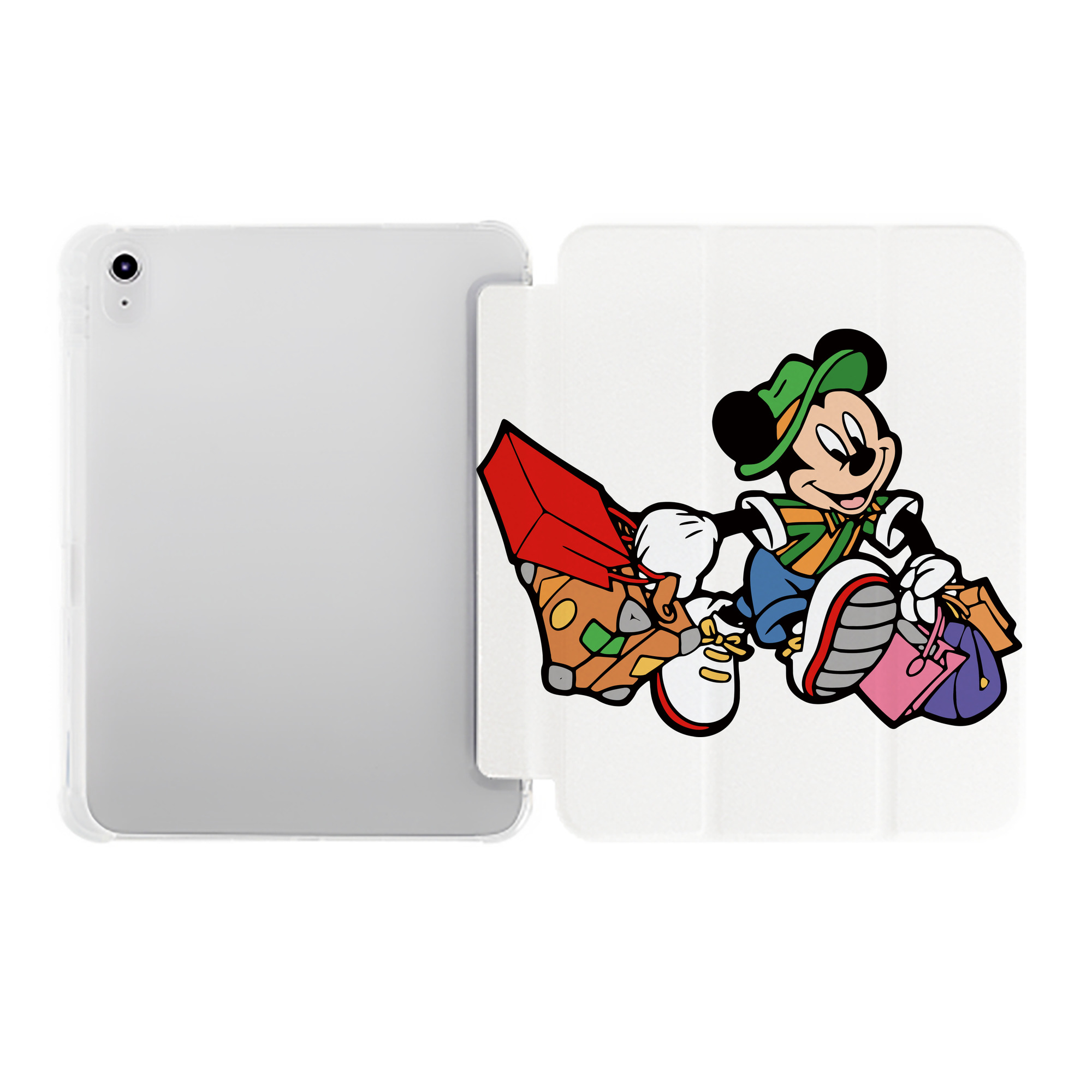 （画像用） ミッキーマウス Mickey Mouse IPad ケース ペン収納付き 三つ折りスタンド PUレザー×シリコン 対応機種9.5/10.5/10.9インチ